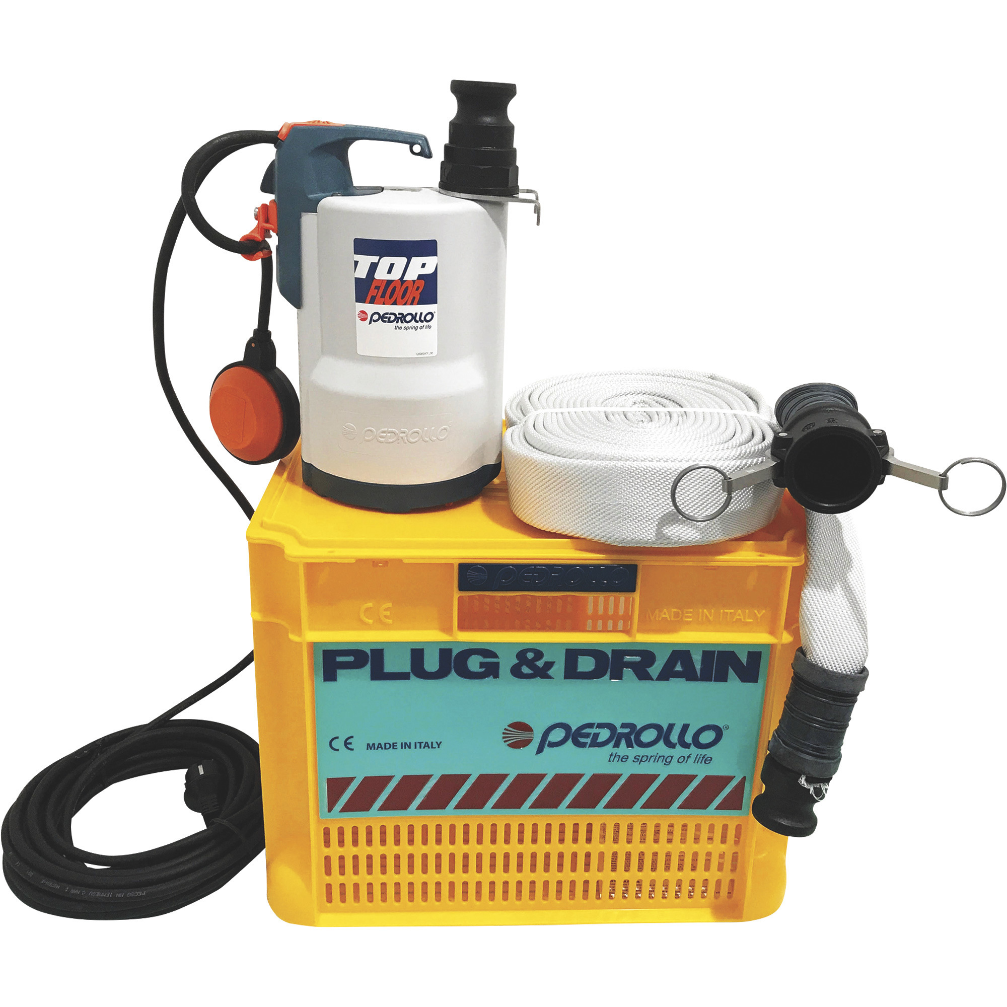 Pedrollo Plug & Drain Submersible Pump Kit, Includes Pump, Hose, Filter and Crate, Model# PLUG & DRAIN TOP 2 FLO